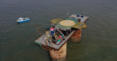 An aerial image shows the Principality of Sealand, some 11 kilometers (7 miles) off the coast of southeast England, U.K., Sept. 16, 2021. (AFP Photo)