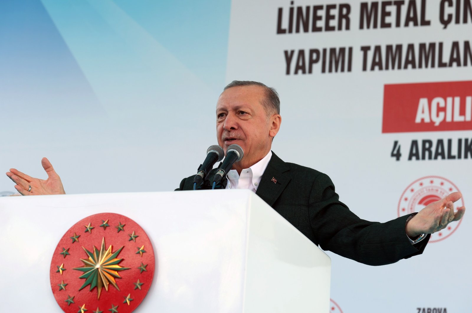 President Recep Tayyip Erdoğan addresses supporters during a ceremony in the southeastern city of Siirt, Turkey, Dec. 4, 2021. (Reuters Photo)