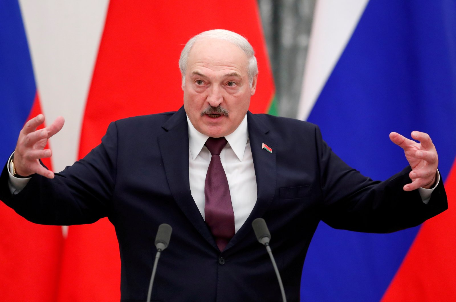 Belarusian President Alexander Lukashenko speaks during a news conference following talks with his Russian counterpart Vladimir Putin at the Kremlin in Moscow, Russia, Sept. 9, 2021. (Reuters Photo)