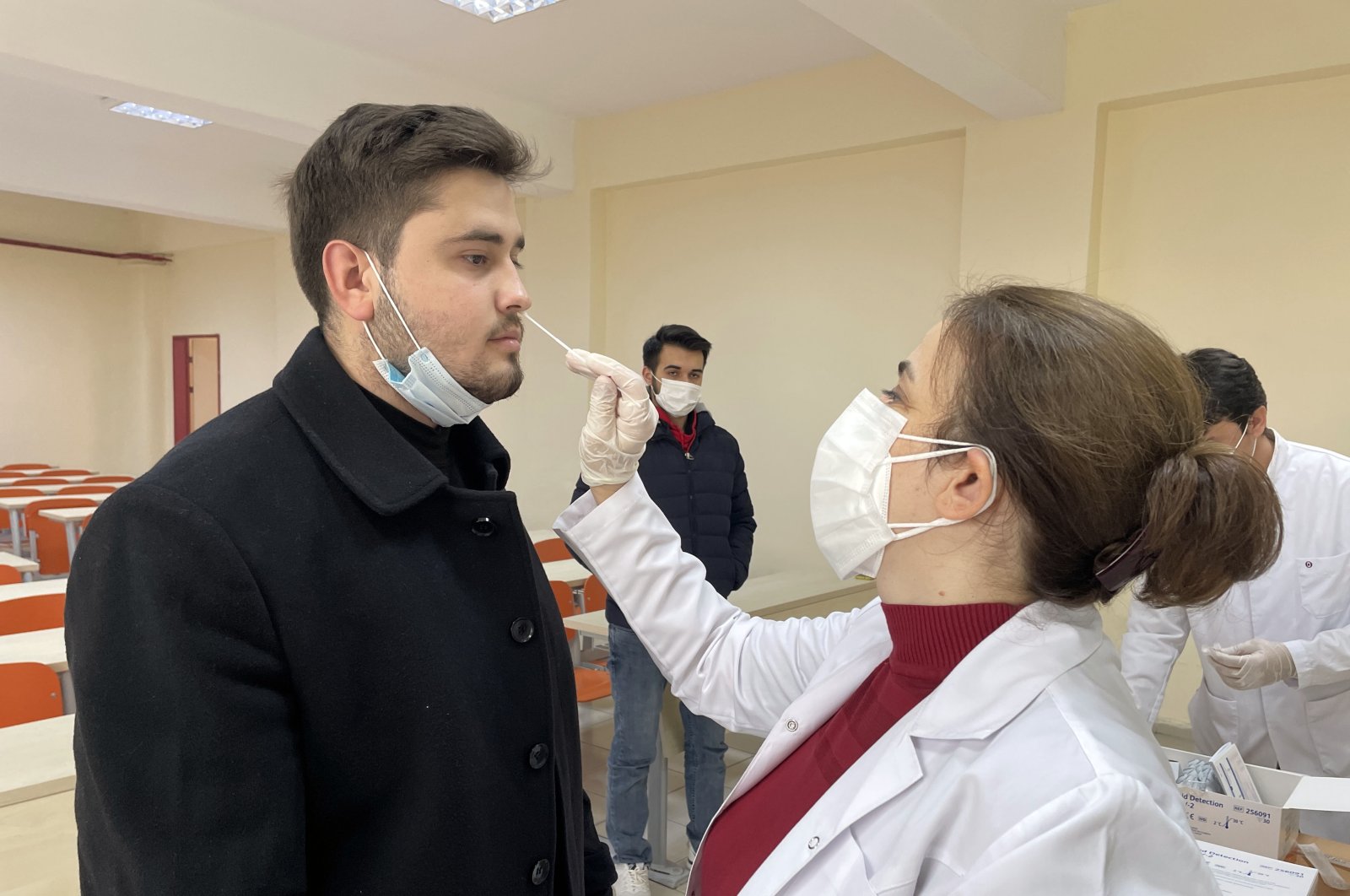 A student takes a COVID-19 test at Trakya University in Edirne, northwestern Turkey, Dec. 4, 2021. (AA Photo)