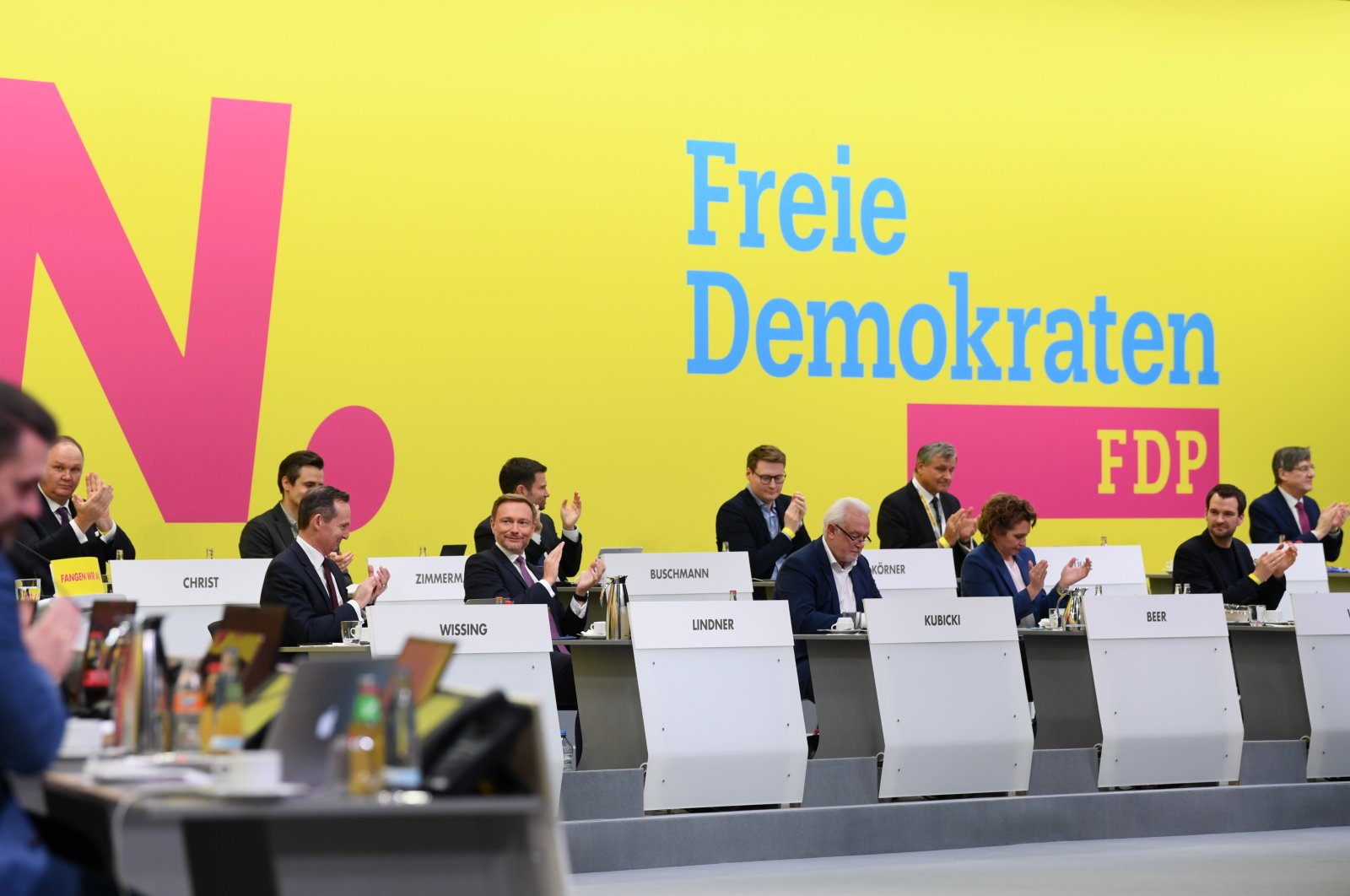 Party members participate in voting during an extraordinary party convention of Germany&#039;s Free Democratic Party (FDP) to vote on the coalition agreement, in Berlin, Germany, Dec. 5, 2021. (Reuters Photo)