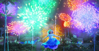 Mirabel, voiced by Stephanie Beatriz, in a scene from the animated film “Encanto.” (Disney via AP)