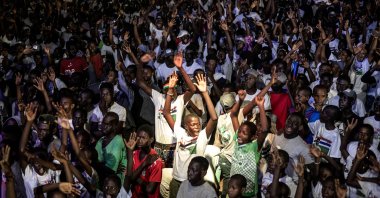 Supporters of the president of Gambia, Adama Barrow, celebrate his victory in the presidential elections in Banjul, Gambia, Nov. 5, 2021. (AFP Photo)