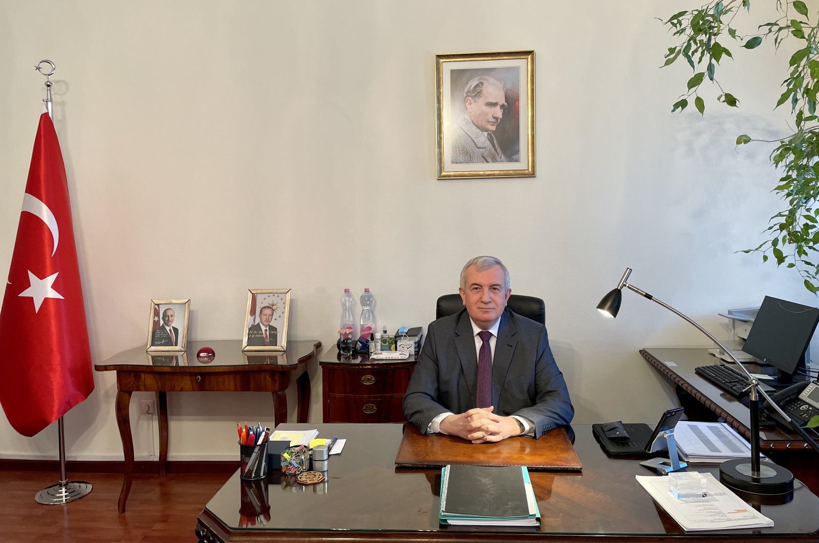 Turkey&#039;s Ambassador to Hungary Ahmet Akif Oktay speaks to Anadolu Agency during an interview, Dec. 6, 2021. (AA Photo)