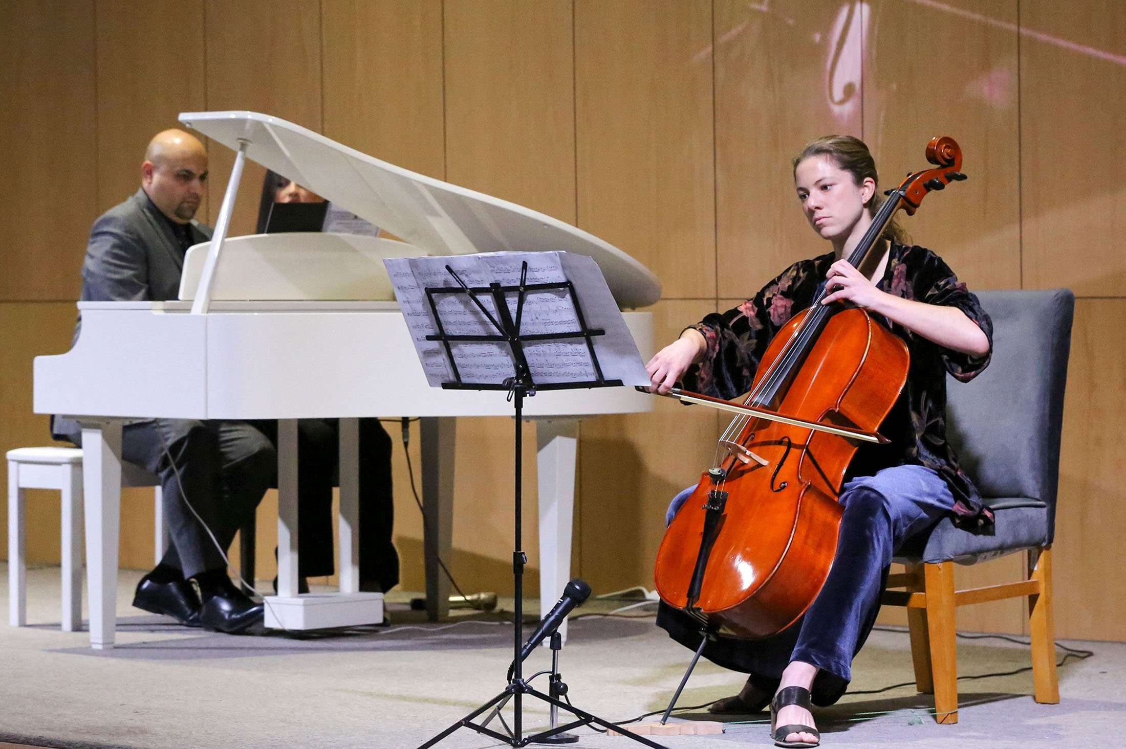 Pianist Ahmed Mahmoud (L) and Cellist Sofia Nitti perform in the capital Baghdad, Iraq, Dec. 2, 2021. (AFP Photo)