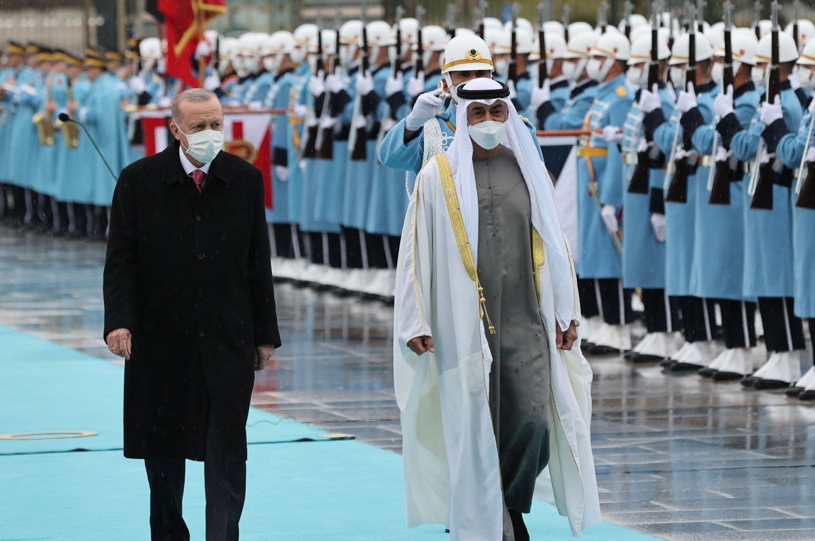 President Recep Tayyip Erdoğan (L) receives Abu Dhabi’s crown prince, Sheikh Mohammed bin Zayed Al Nahyan (MBZ), in the capital Ankara, Turkey, Nov. 24, 2021. (AFP Photo)