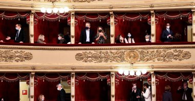 People attend the re-opening of La Scala opera house after it was closed due to the COVID-19 pandemic, in Milan, Italy, May 10, 2021. (Reuters Photo)