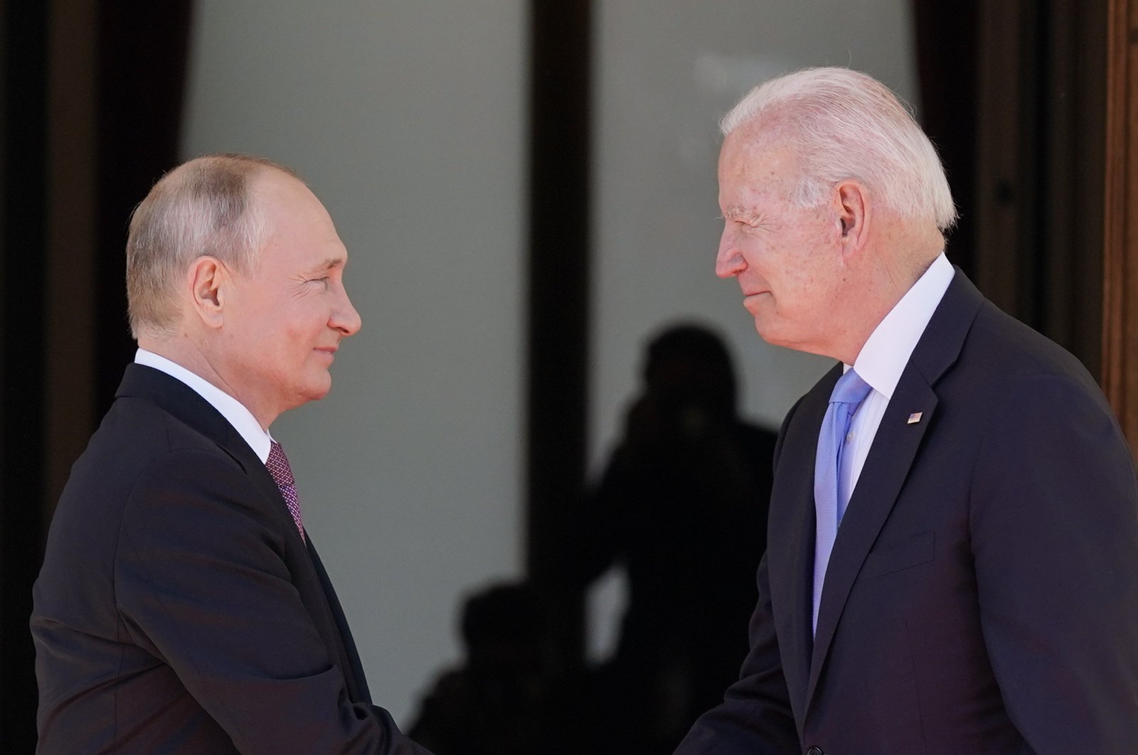 President Joe Biden and Russian President Vladimir Putin, arrive to meet at the &quot;Villa la Grange,&quot; Geneva, Switzerland, June 16, 2021. (AP Photo)