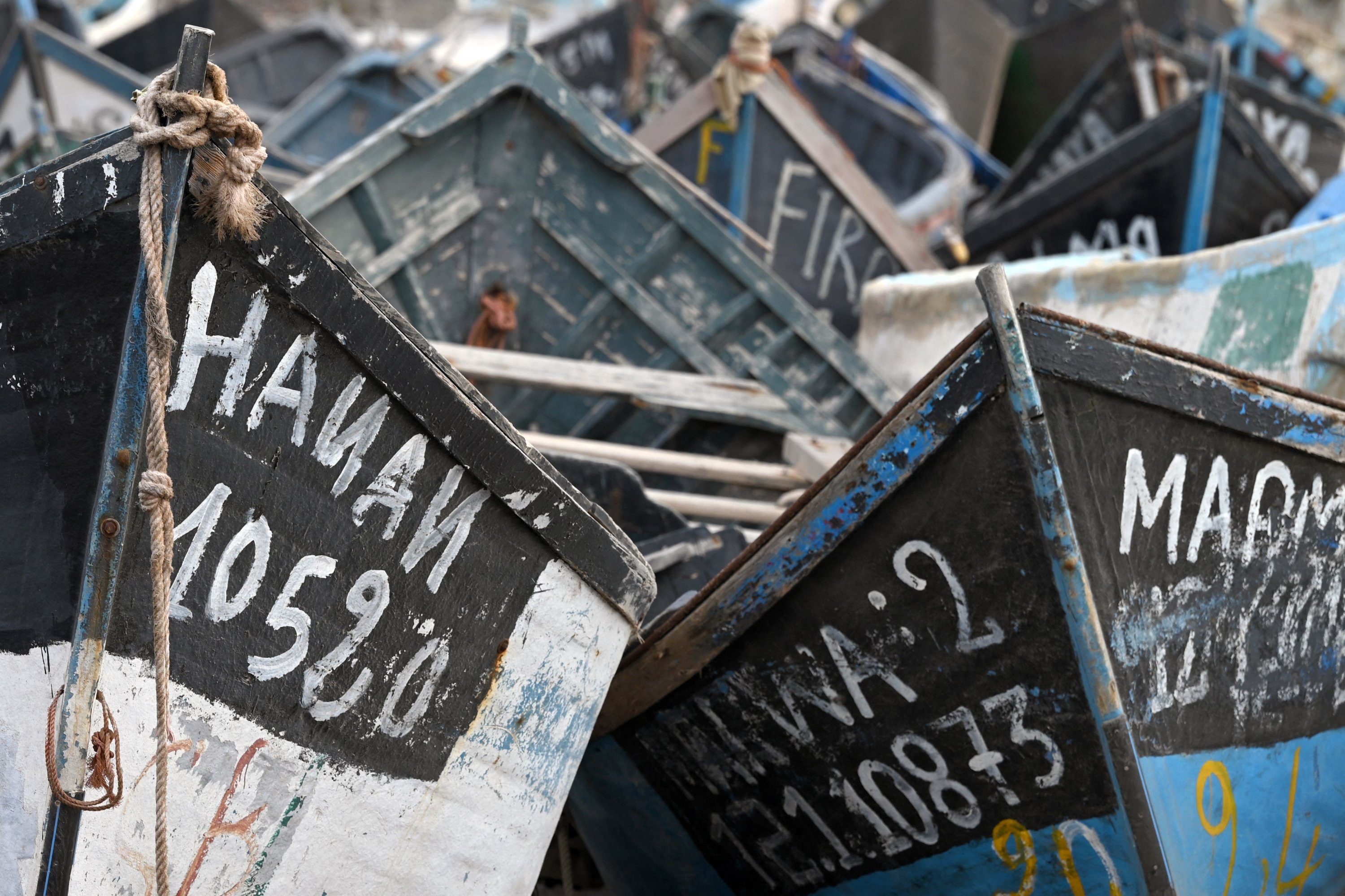 Vessels accumulate at a 'boat cemetery' in Arinaga on the island of Gran Canaria, Spain, Nov. 18, 2021. (AFP Photo)