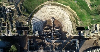 An aerial view of the ancient theater of Prusias ad Hypium, Düzce, northwestern Turkey, Dec. 8, 2021. (AA)
