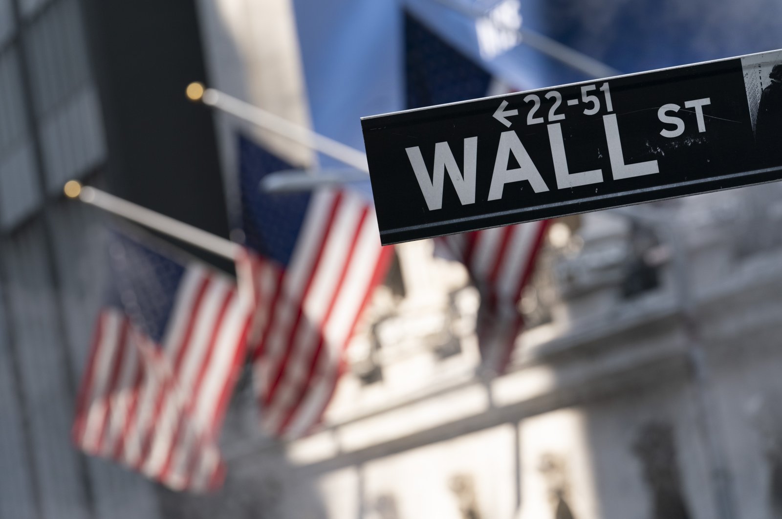 A sign for Wall Street hangs in front of the New York Stock Exchange, July 8, 2021. (AP Photo)