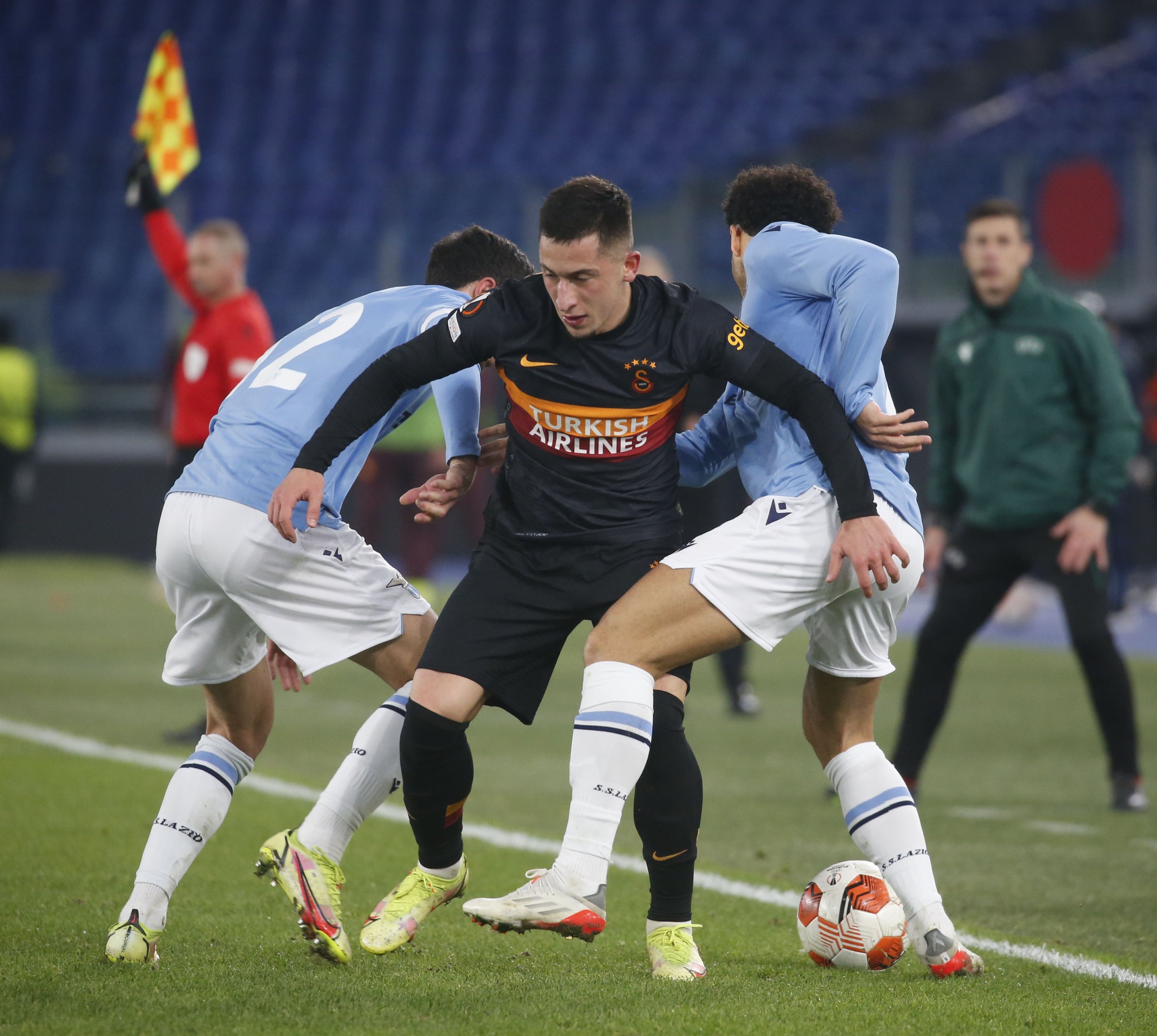 Galatasaray's Olympiu Morutan is seen in action during the UEFA Europa League Group E match between Lazio and Galatasaray at the Stadio Olimpico in Rome, Italy on Dec. 9, 2021 (Reuters Photo)