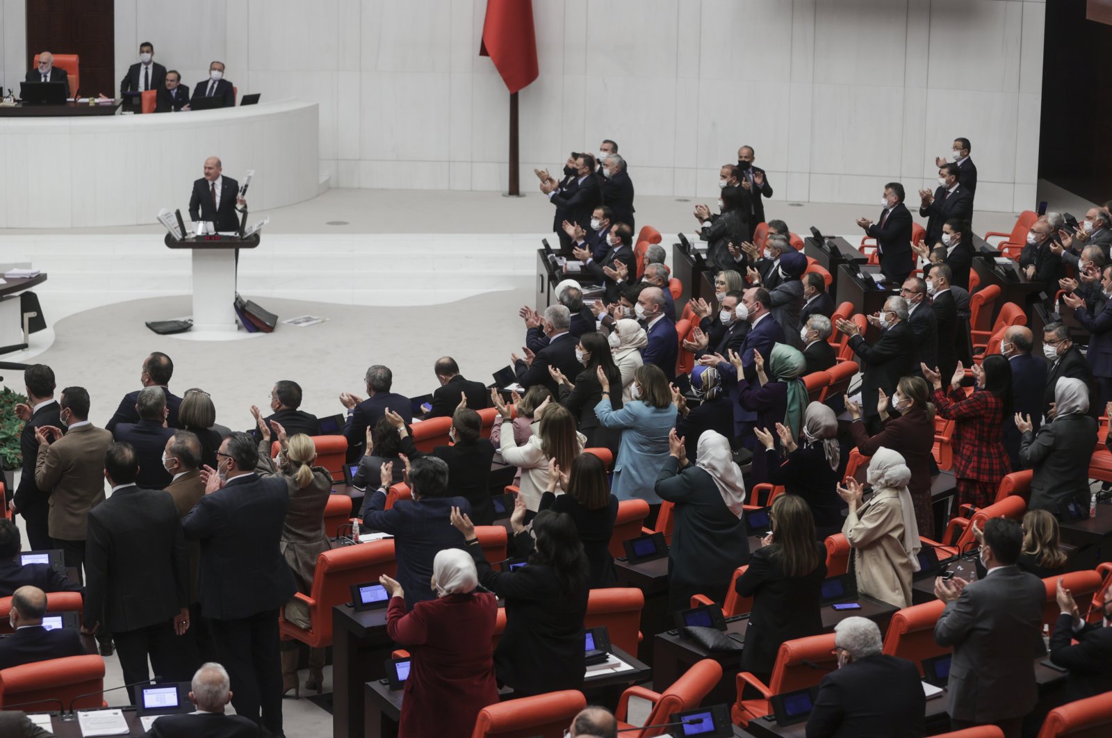 Interior Minister Süleyman Soylu speaks to lawmakers during budget talks at Parliament, Ankara, Turkey, Dec. 8, 2021. (AA Photo)
