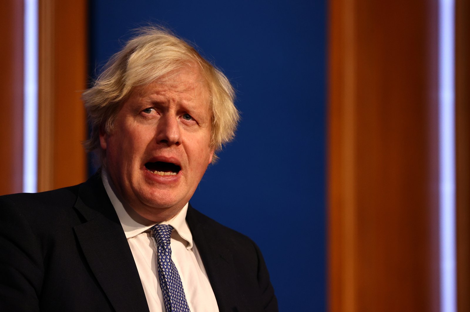 British Prime Minister Boris Johnson holds a news conference for the coronavirus disease update in the Downing Street briefing room in London, Britain, Dec. 8, 2021. (Reuters Photo)