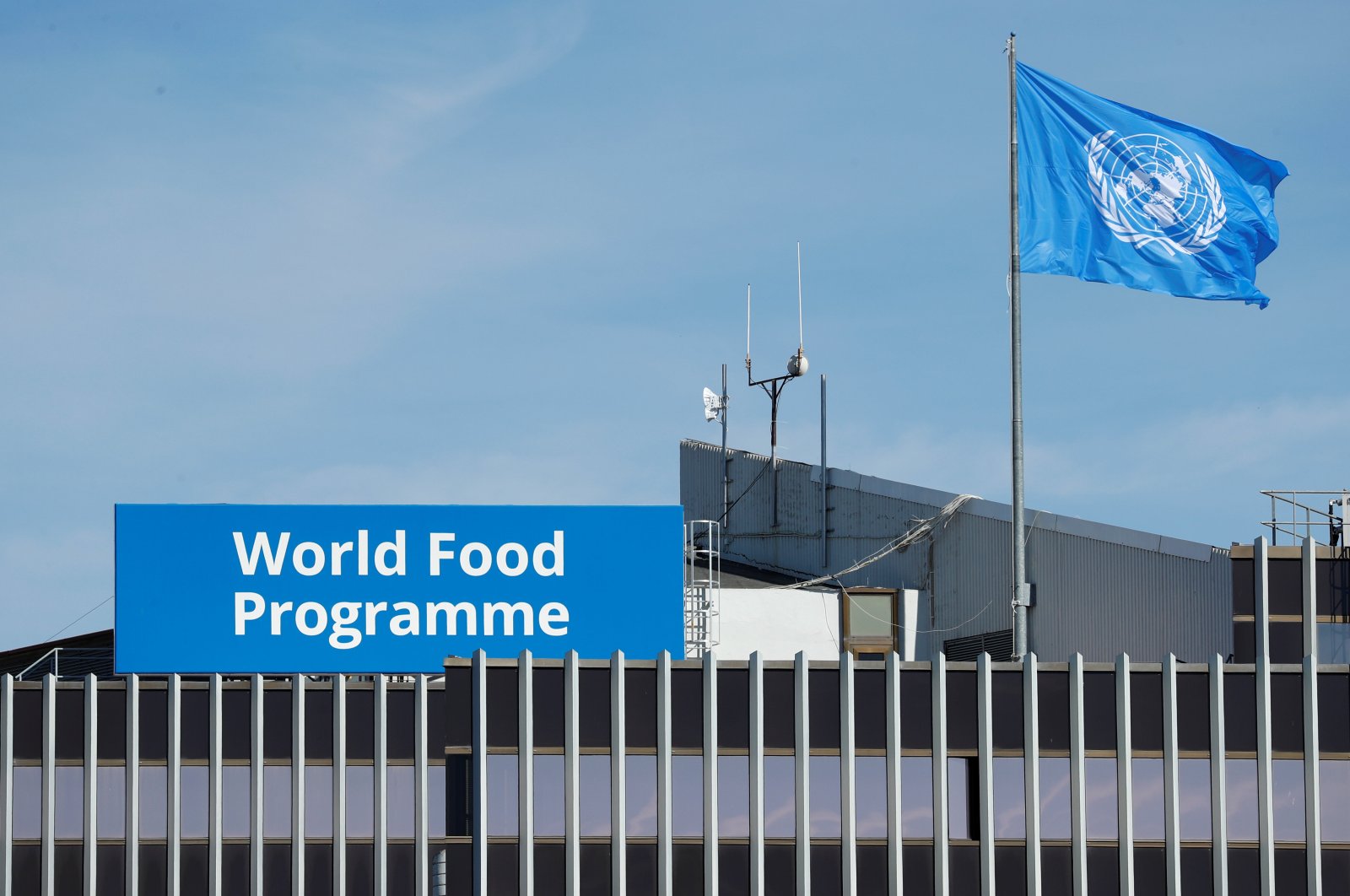 A World Food Programme&#039;s flag flutters on the roof of WFP&#039;s headquaters after the organization won the 2020 Nobel Peace Prize, in Rome, Italy, Oct, 9, 2020. (Reuters Photo)