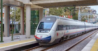 A high-speed train passes through the Bostancı neighborhood, Istanbul, Turkey, Oct. 31, 2019. (Shutterstock Photo)