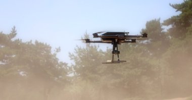 Mini multi-rotor UAV platform ZCQM is in a flight test on unknown date and location. (AA Photo)