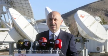 Transportation and Infrastructure Minister Adil Karaismailoğlu speaks during a press meeting in Türksat compound in Ankara, Turkey, Dec. 10, 2021. (AA Photo)