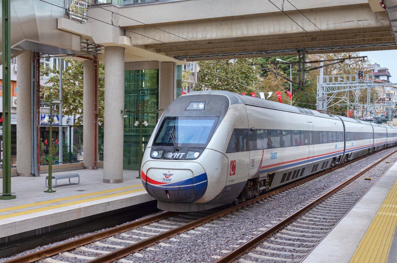 A high-speed train passes through the Bostancı neighborhood, Istanbul, Turkey, Oct. 31, 2019. (Shutterstock Photo)