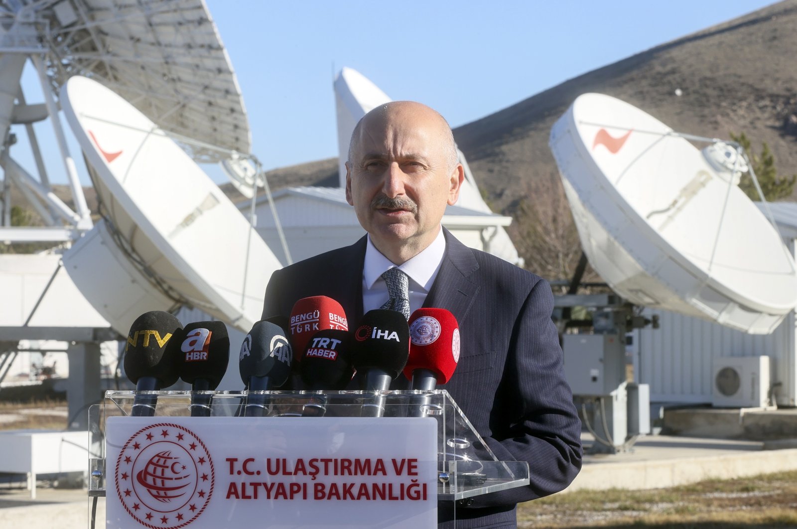 Transportation and Infrastructure Minister Adil Karaismailoğlu speaks during a press meeting in Türksat compound in Ankara, Turkey, Dec. 10, 2021. (AA Photo)