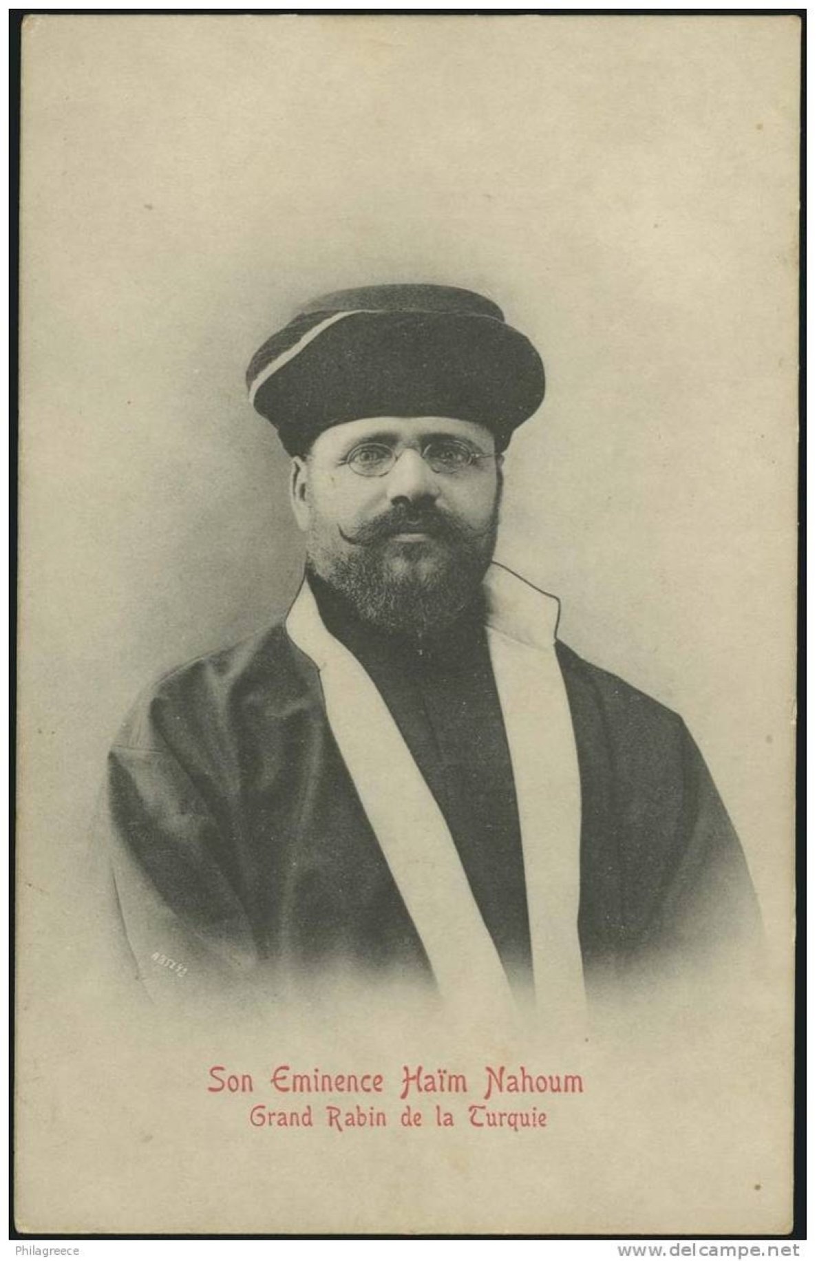 Chaim Nahum as the chief rabbi of the Ottoman Empire on an Ottoman postcard. (Wikimedia)