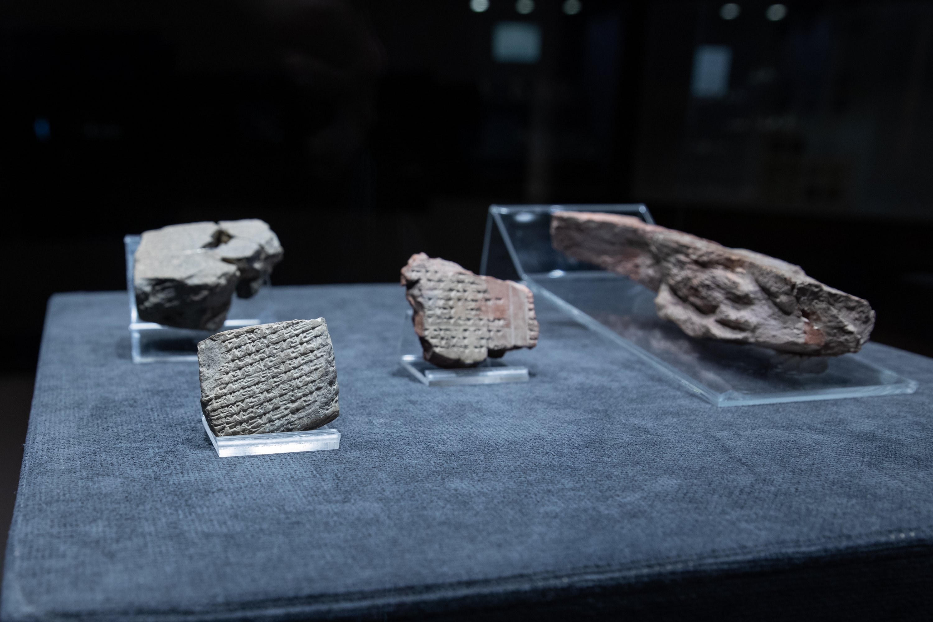 Four 3,500-year-old tablets describing several rituals are on display as part of the Izmir Archeology Museum's 'You Will See What You Can't See' project, Izmir, Turkey, Dec. 11, 2021. (AA Photo)
