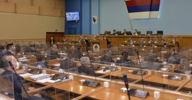 Bosnian Serb lawmakers take part in a parliament session in Banja Luka, Bosnia, Dec. 10, 2021. (AP Photo)