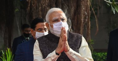India's Prime Minister Narendra Modi arrives for a meeting of the ruling Bhartiya Janata Party's (BJP) parliamentary committee in New Delhi, India, Dec. 7, 2021. (AFP Photo)