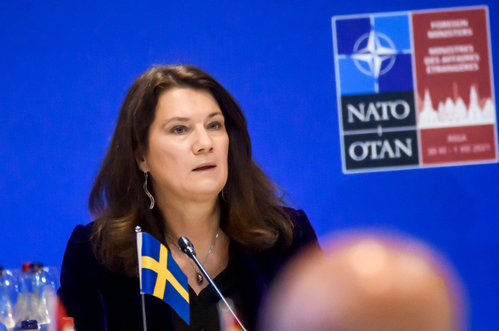 Sweden&#039;s Foreign Minister Ann Linde attends a session of a NATO foreign ministers meeting in Riga, Latvia, Dec. 1, 2021. (AFP File Photo)
