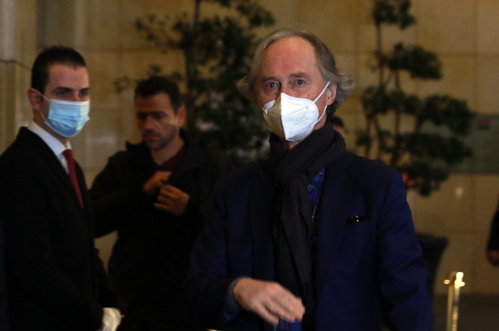 U.N. special envoy to Syria Geir Pederson arrives at his residence at the Four Season hotel in Damascus, Syria, Dec. 2021. (EPA Photo)