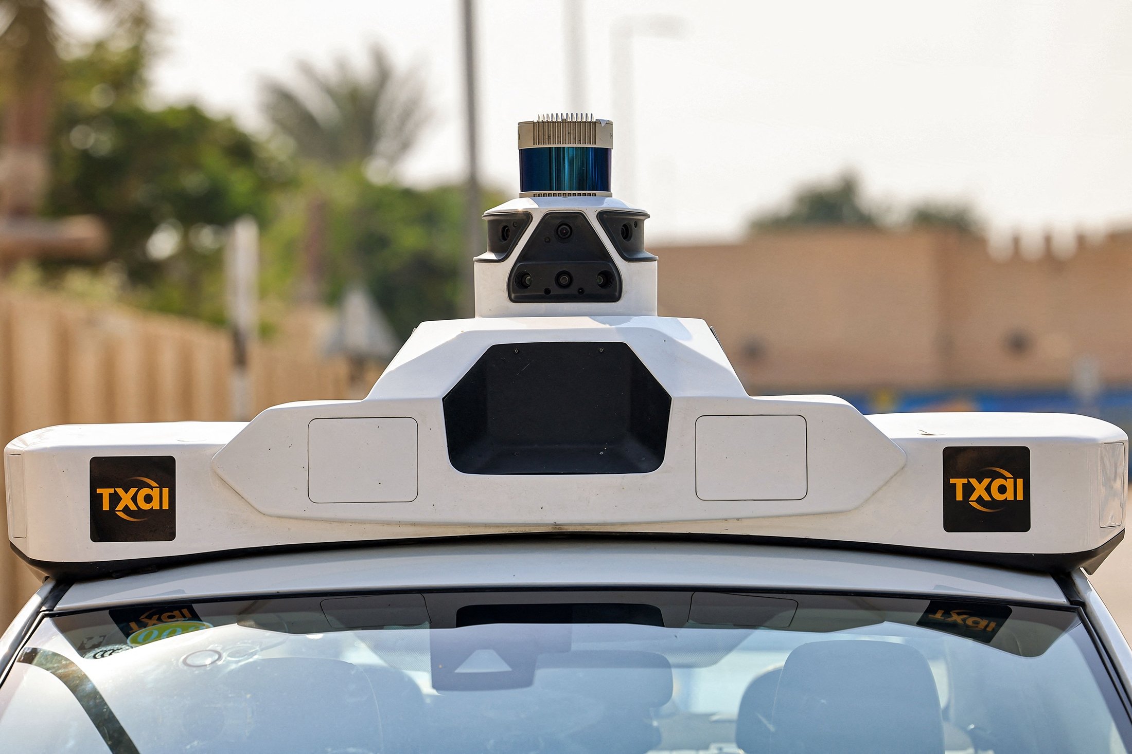 One of the self-driving taxis being used in a tech demonstration to transport passengers to the nearby Yas Island, in the capital Abu Dhabi, United Arab Emirates, Nov. 30, 2021. (AFP Photo)