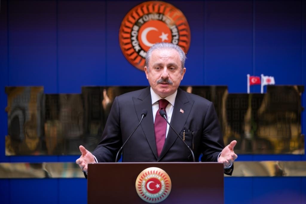 Parliament Speaker Mustafa Şentop speaks at the panel discussion on Islamophobia in Europe held in the capital Ankara, Turkey, Dec. 13, 2021. (DHA Photo)