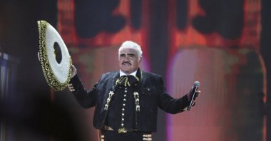 In this file photo, the Mexican singer Vicente Fernandez performs at a free concert at Azteca Stadium, April 16, 2016.  (AP Photo)