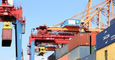 Shipping containers used for imports and exports at a port in Mersin, southern Turkey, Dec. 7, 2021. (AA PHOTO)