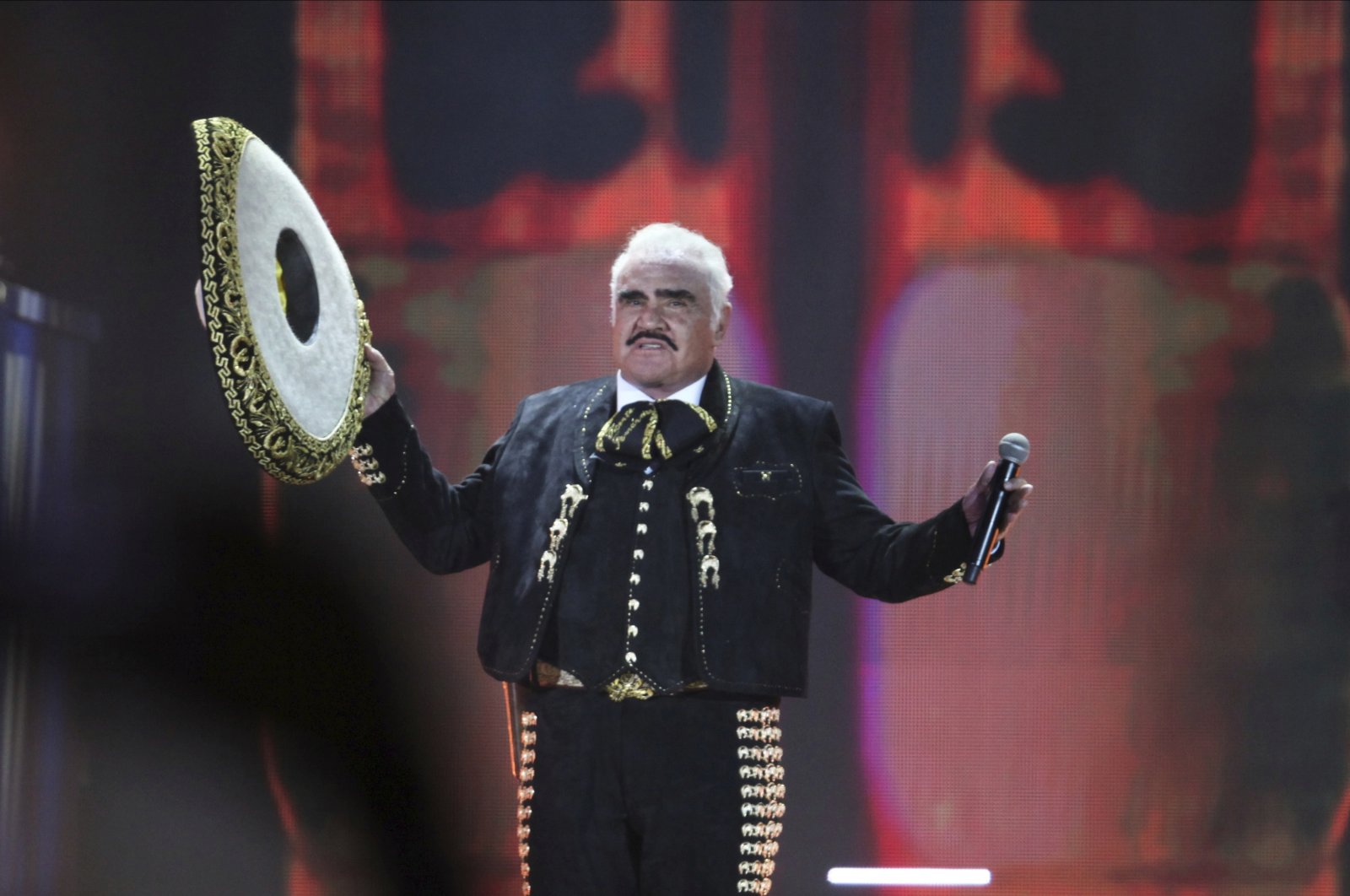 In this file photo, the Mexican singer Vicente Fernandez performs at a free concert at Azteca Stadium, April 16, 2016.  (AP Photo)