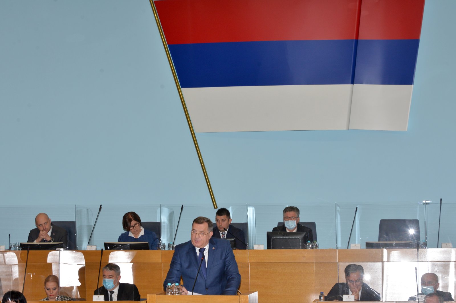 Milorad Dodik, a Bosnian Serb member of the tripartite Bosnian Presidency, speaks at a parliament session in Banja Luka, Bosnia-Herzegovina, Dec. 10, 2021. (AP Photo)