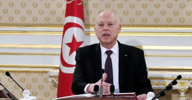 President Kais Saied attending a Cabinet meeting in the capital Tunis, Tunisia, Dec. 13, 2021. (AFP Photo / HO / Presidency Press Service)