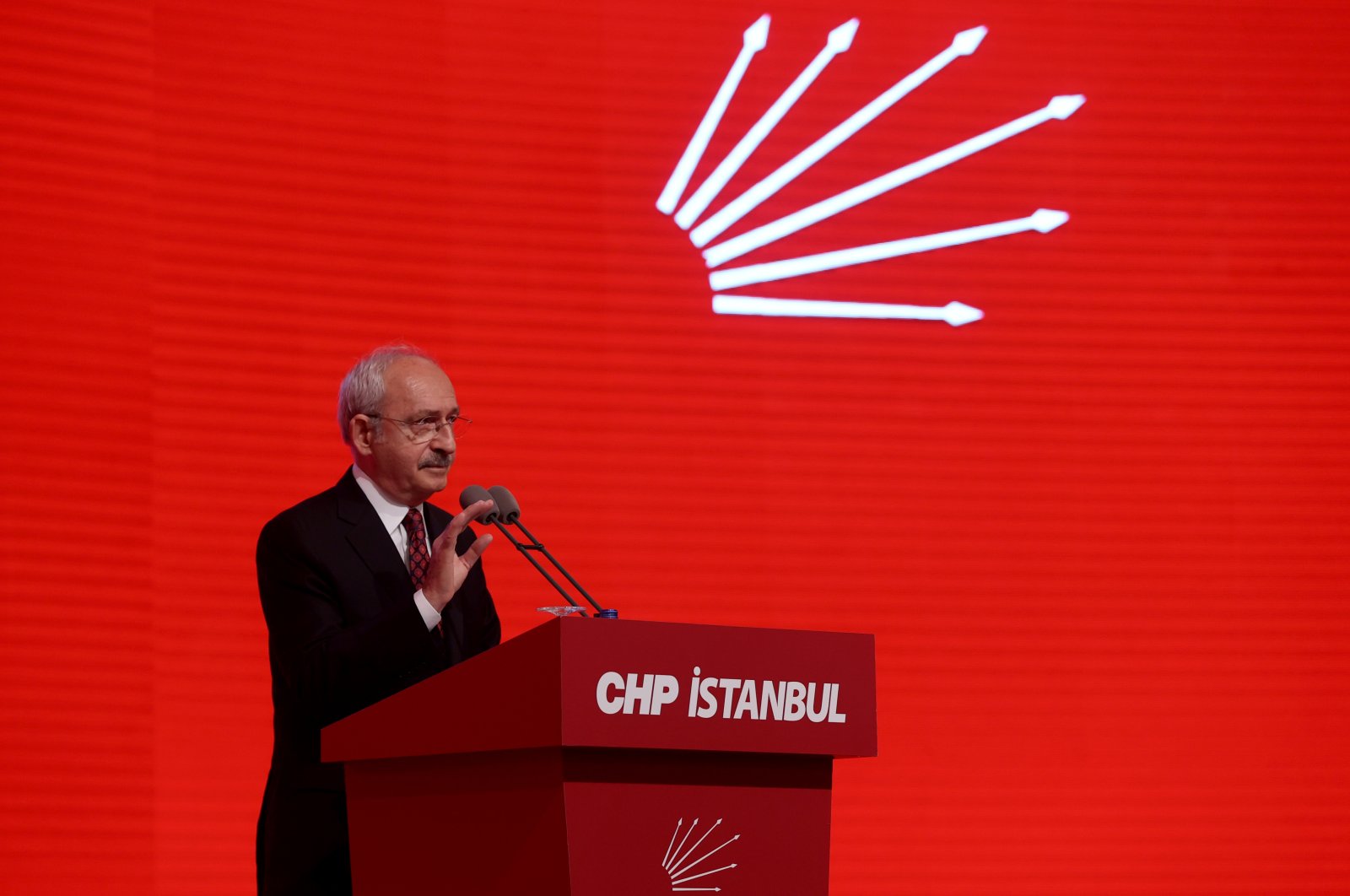The main opposition Republican People&#039;s Party (CHP) leader Kemal Kılıçdardoğlu speaks at an event in Istanbul, Turkey, Dec. 14, 2021. (AA Photo)