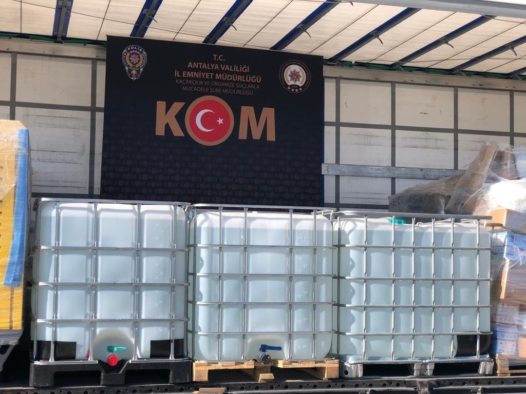 Confiscated equipment used for distilling bootleg liquor is on display at a police station, in Antalya, southern Turkey, Dec. 15, 2021. (DHA PHOTO)