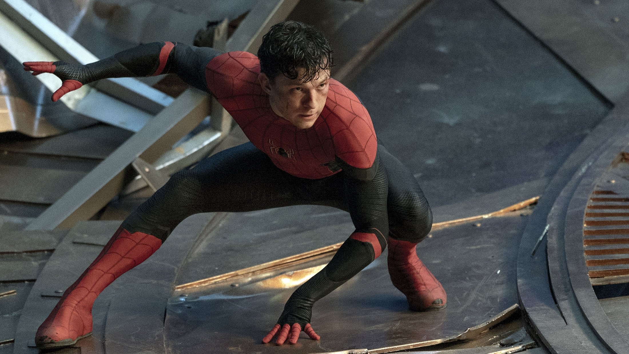 Tom Holland in a scene from the film “Spider-Man: No Way Home.” (Sony Pictures via AP)