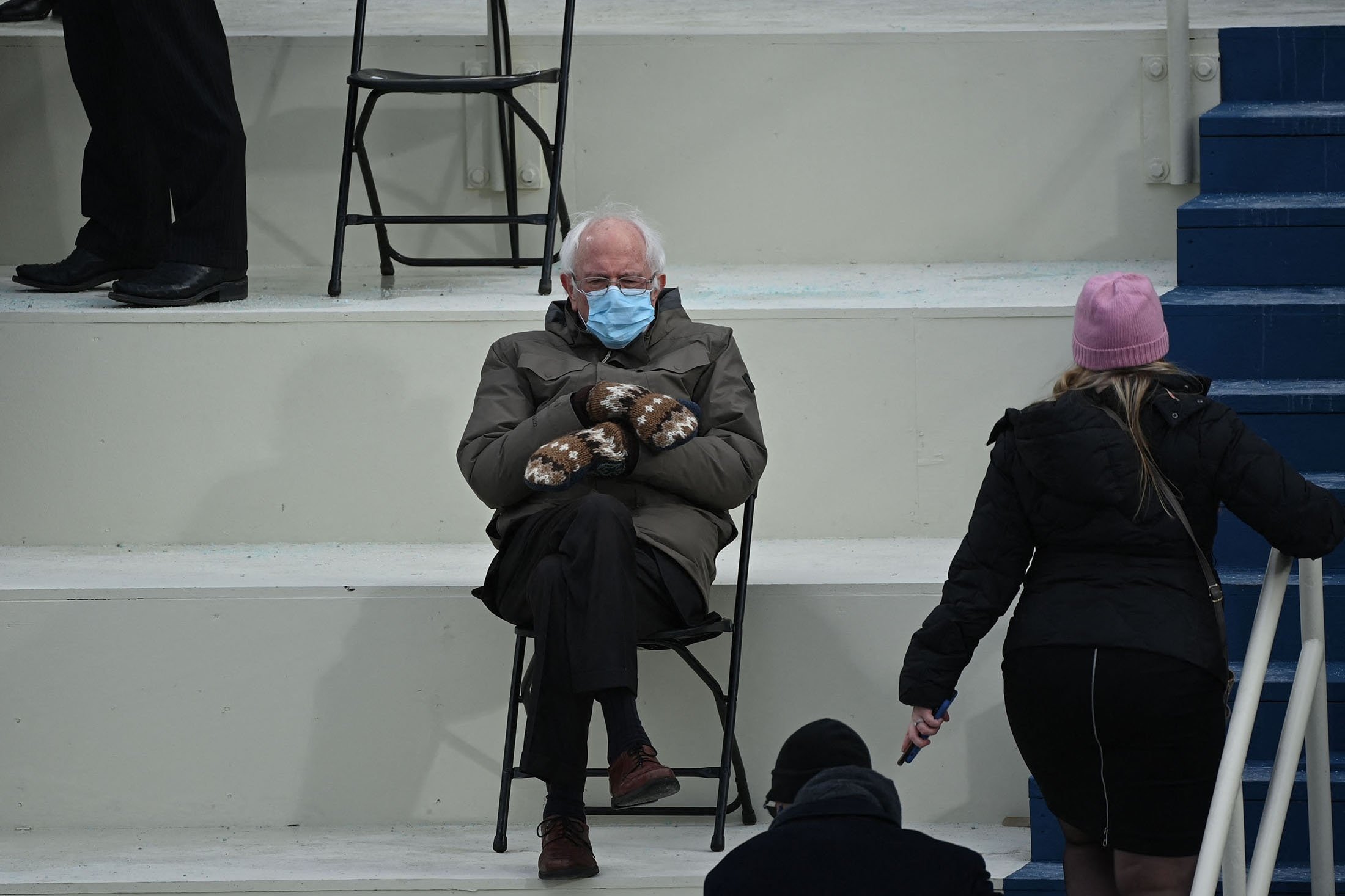 Former presidential candidate, Democratic Senator Bernie Sanders of Vermont, sits in the bleachers on Capitol Hill before Joe Biden is sworn in as the 46th U.S. President at the US Capitol in Washington, U.S., Jan. 20, 2021. (AFP Photo)