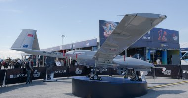 A Bayraktar TB2 drone is on display at Teknofest, Turkey’s biggest aerospace and technology festival, in Istanbul, Turkey, Sept. 24, 2021. (Reuters Photo)