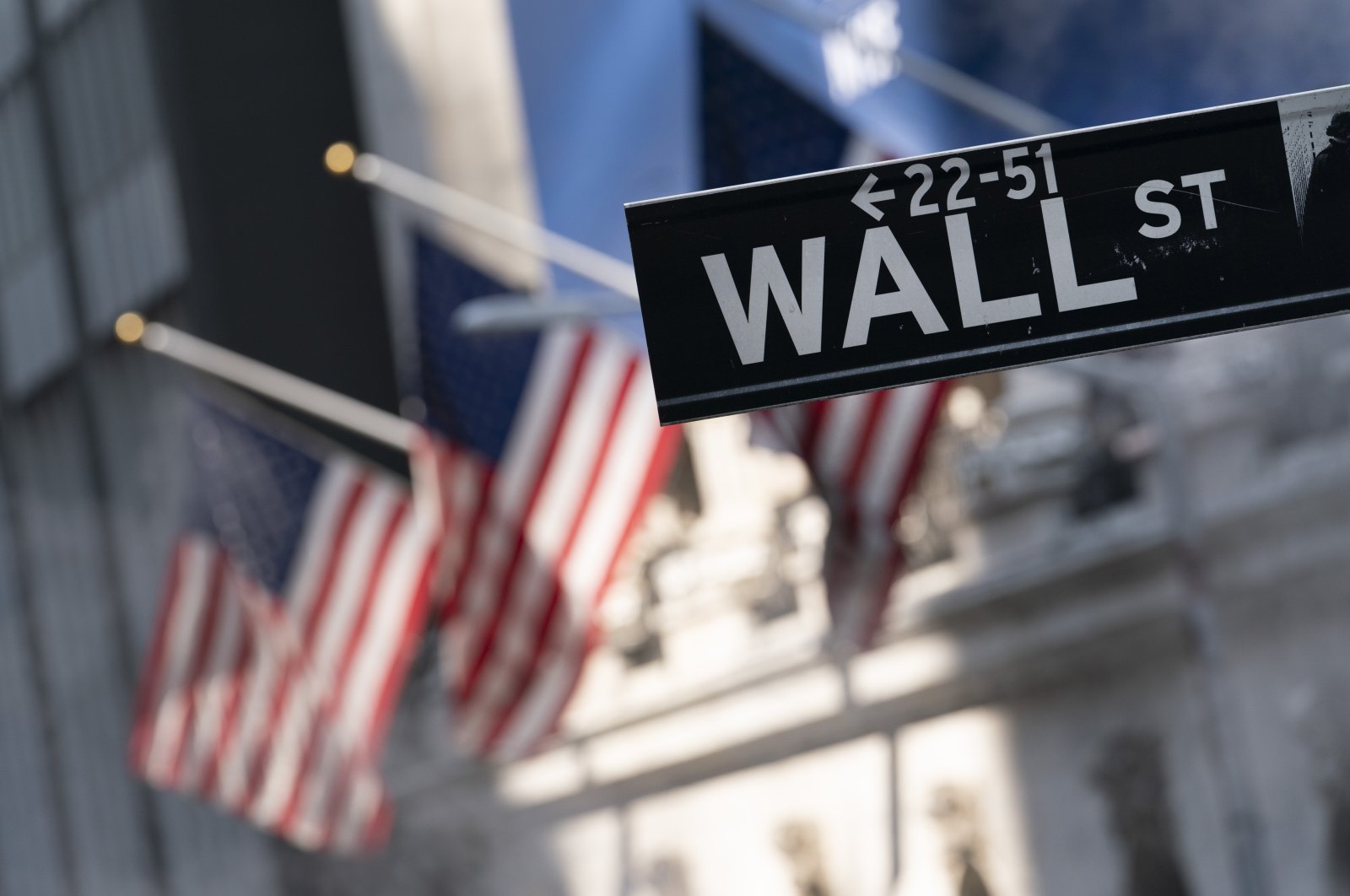 A sign for Wall Street hangs in front of the New York Stock Exchange, New York, U.S., July 8, 2021. (AP Photo)