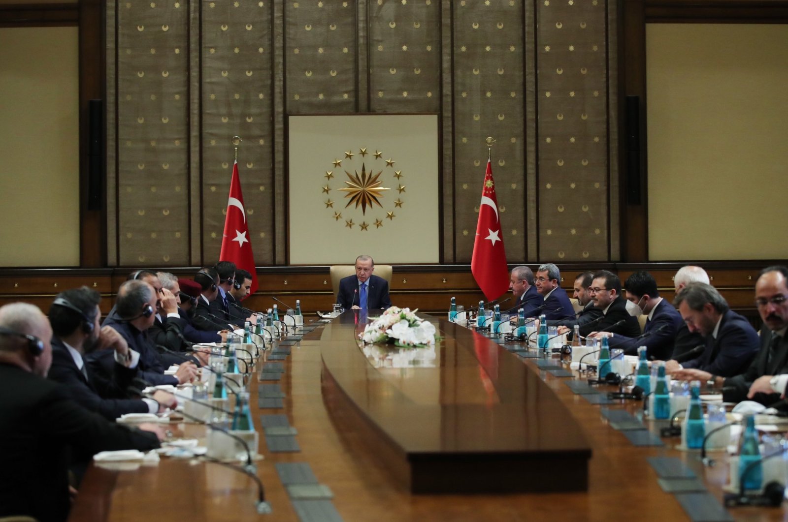 President Recep Tayyip Erdoğan holds a meeting with Libya&#039;s House of Representatives delegation in Ankara, Dec. 15, 2021. (DHA Photo)