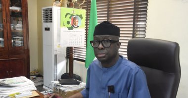Nigerian Industry, Trade and Investment Minister Richard Adeniyi Adebayo speaks during an interview with Anadolu Agency in Abuja, Nigeria, Nov. 17, 2021. (AA Photo)