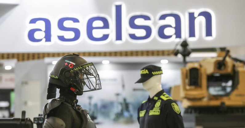 Aselsan logo seen in the Defense and Security Industry Fair &quot;Expodefensa,&quot; in Bogota, Colombia, Nov. 30, 2021. (AA Photo)