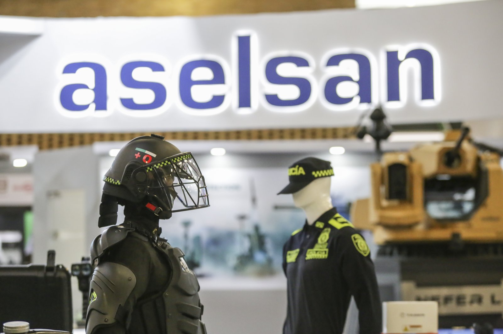 Aselsan logo seen in the Defense and Security Industry Fair "Expodefensa," in Bogota, Colombia, Nov. 30, 2021. (AA Photo)