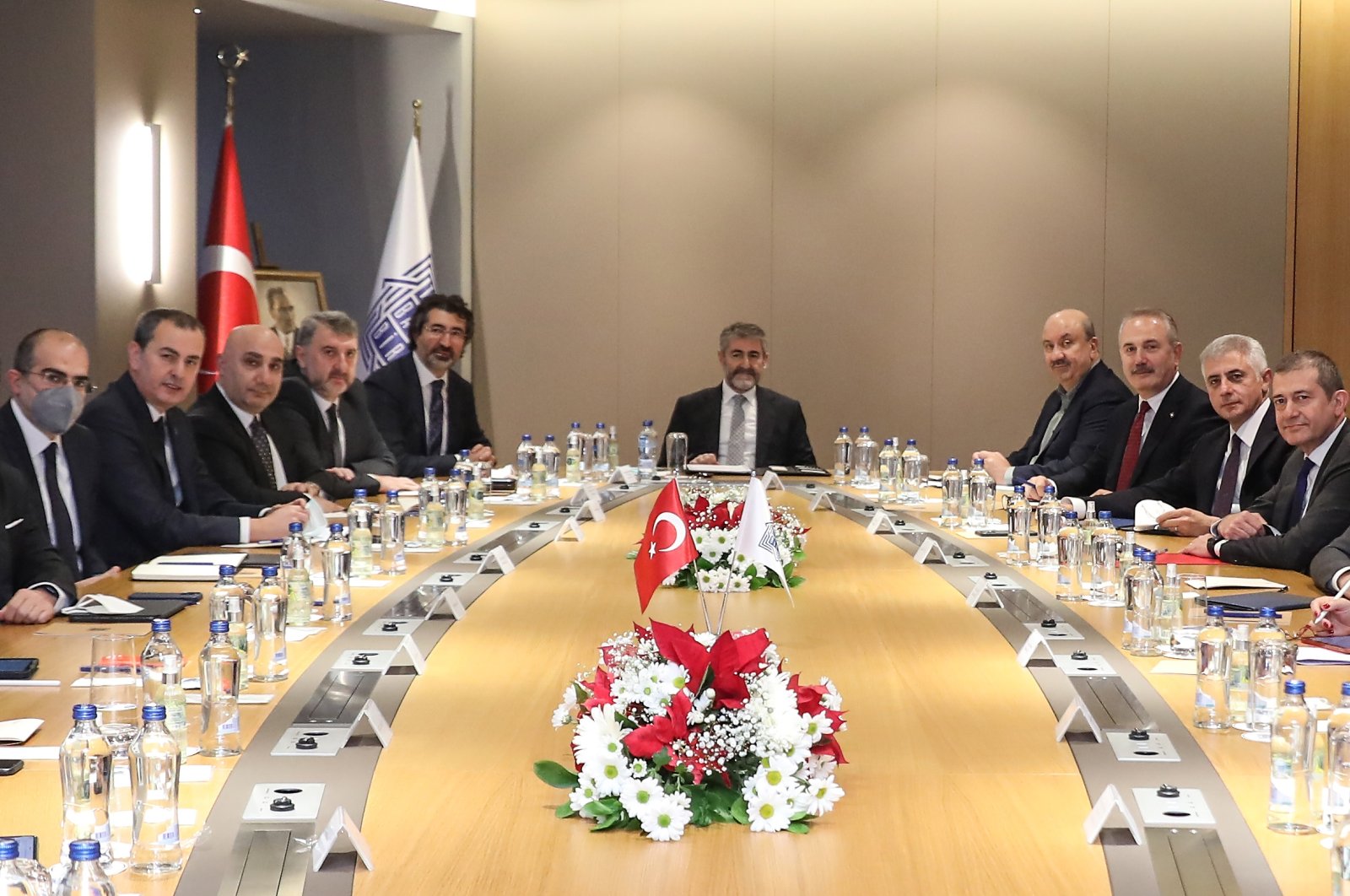 Finance Minister Nureddin Nebati during a meeting with Turkey&#039;s banking association, the BDDK banking watchdog and state bank managers, Dec. 18, 2021. (AA Photo)