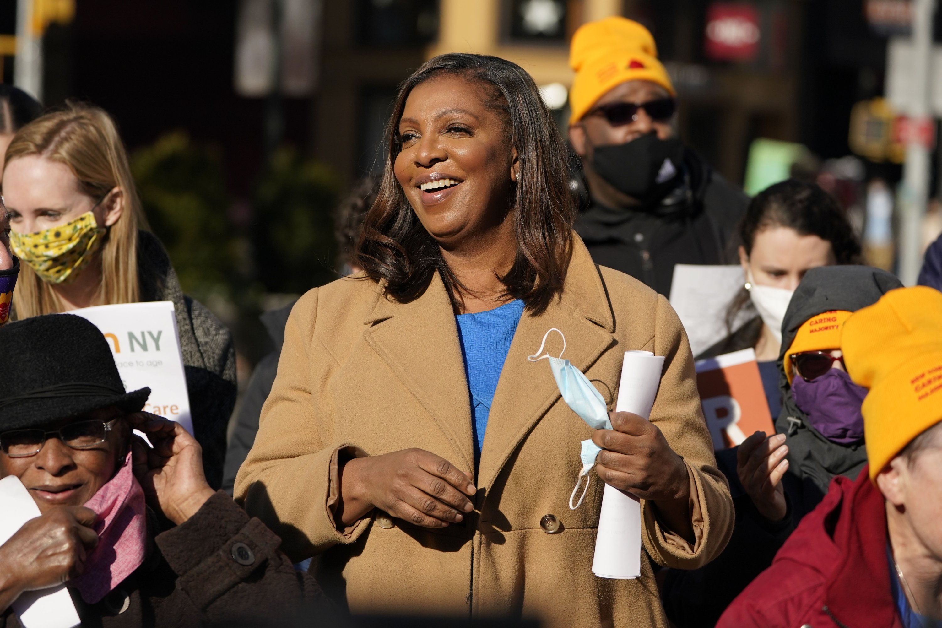 New York Attorney General Letitia James attends a rally in support of living wages for home care workers in New York, U.S., Dec. 14, 2021. (AP File Photo)