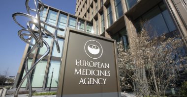 An exterior view of the European Medicines Agency, EMA, in Amsterdam's business district, Netherlands, April 20, 2021. (AP Photo)